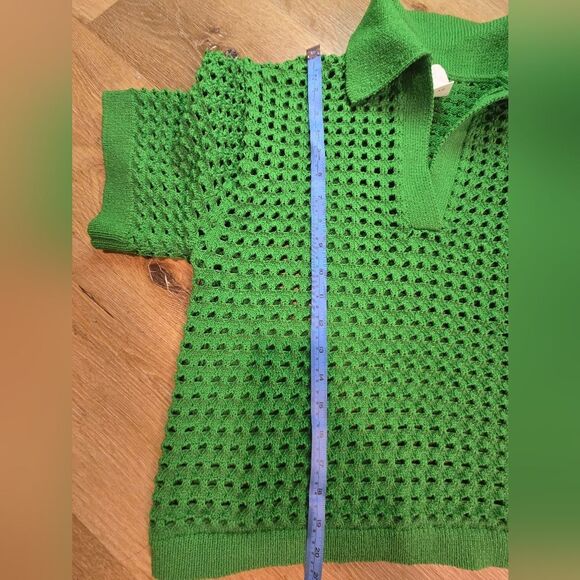 Off-the-Shoulder Green Textured Knit Sweater - Picture 8 of 8